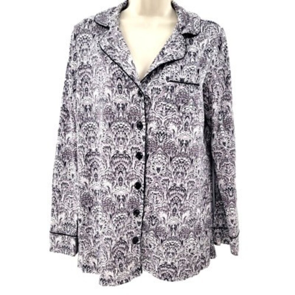 Soma Long Sleeve Pajama Top Black White Feather Print – Women’s Small
